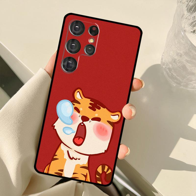 Funny Cartoon Tiger Case For Samsung Galaxy S24 Ultra S21 S22 S23 S25 Ultra S9 S10 Plus S20 FE S23 FE Back Cover