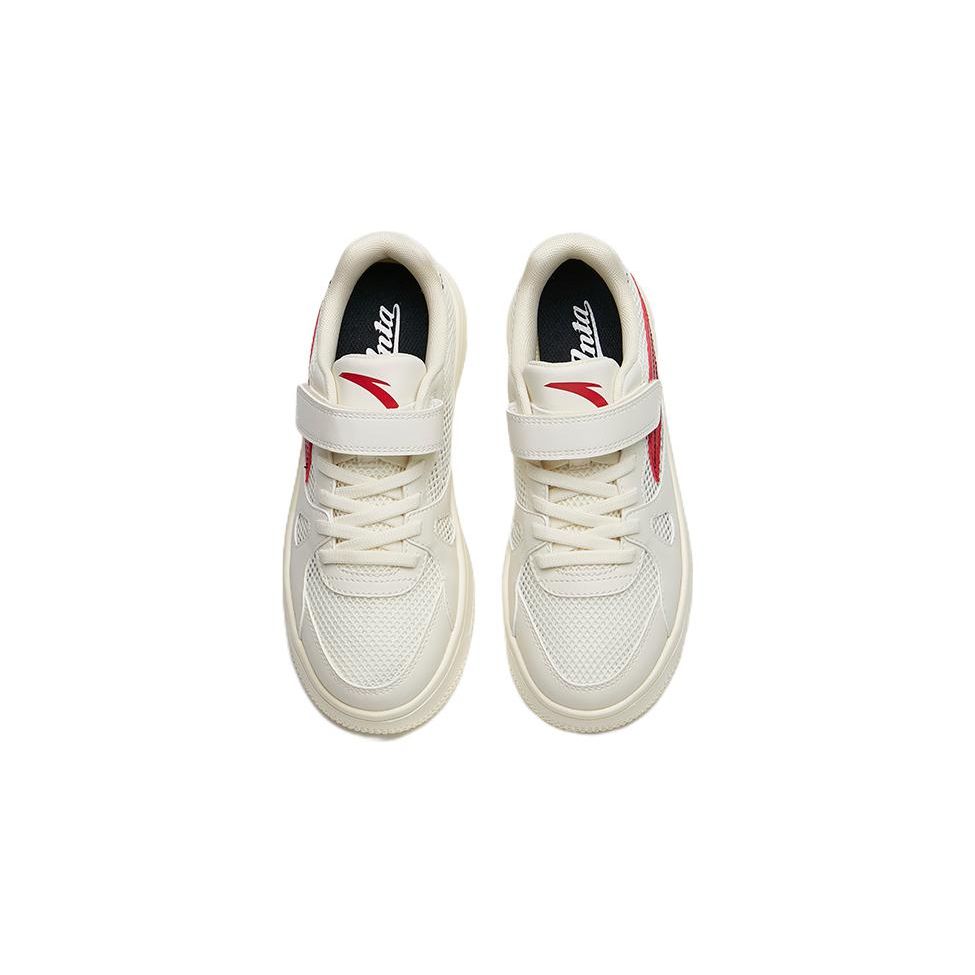 Anta Kids Velcro Strap Breathable Casual Skate Shoes Off White Red A332118000C-1