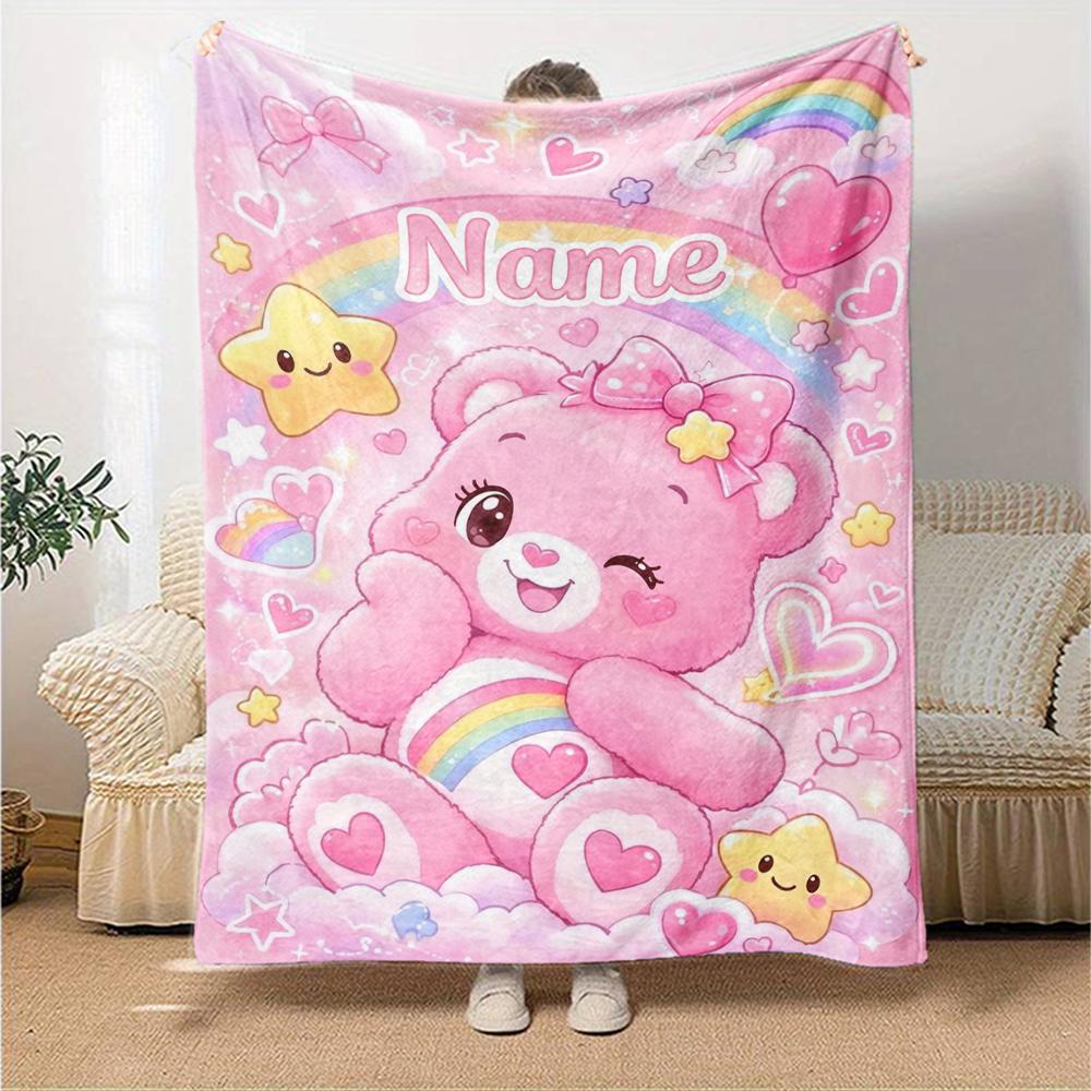 Custom Name Bear Theme Printed Blanket Perfect For Couch Bed Travel Outdoor Use Machine Washable Cozy Durable