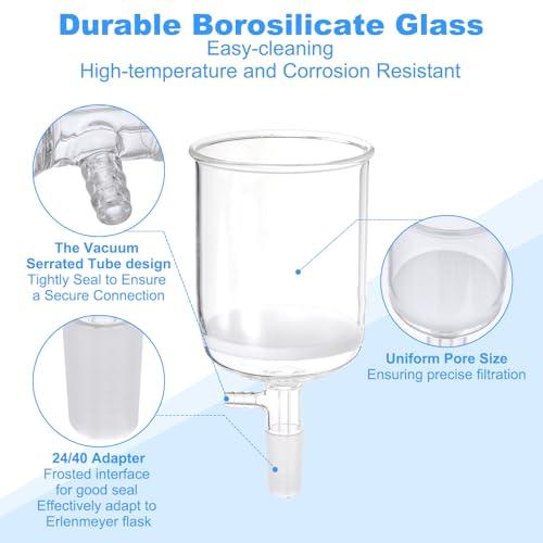 PATIKIL Buchner Funnel, 500ml, Borosilicate Glass with Fine Filter Plate (G2), 24/40 Standard Taper, Internal Joint, Clear, Laboratory Use, 95mm Inner