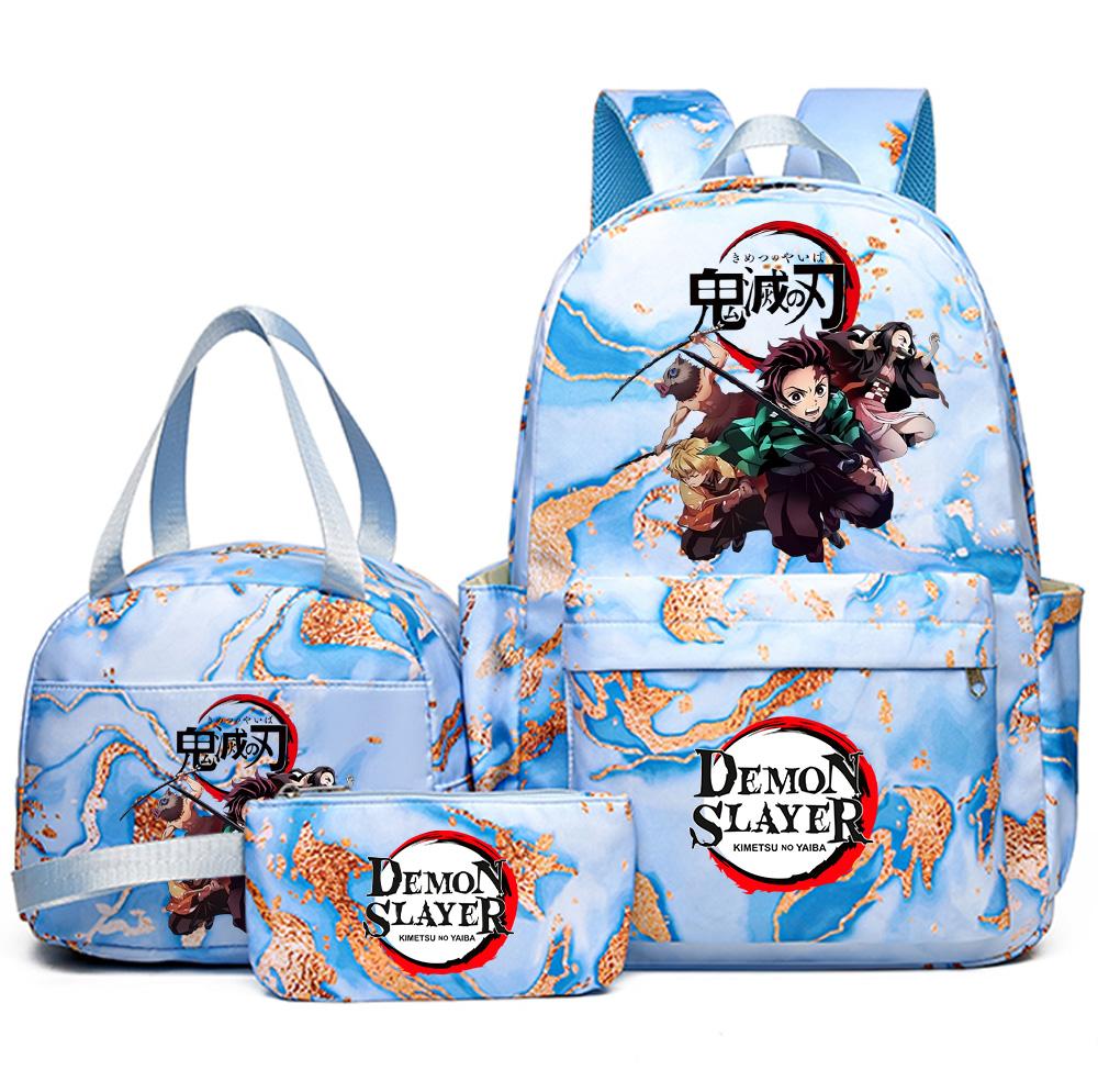 3Pcs/set Anime Demon Slayer Printed Backpack Handbag Pencil Case for Teenager Student Girl Boy Bookbag Schoolbag Large Capacity Waterproof Travel Bag