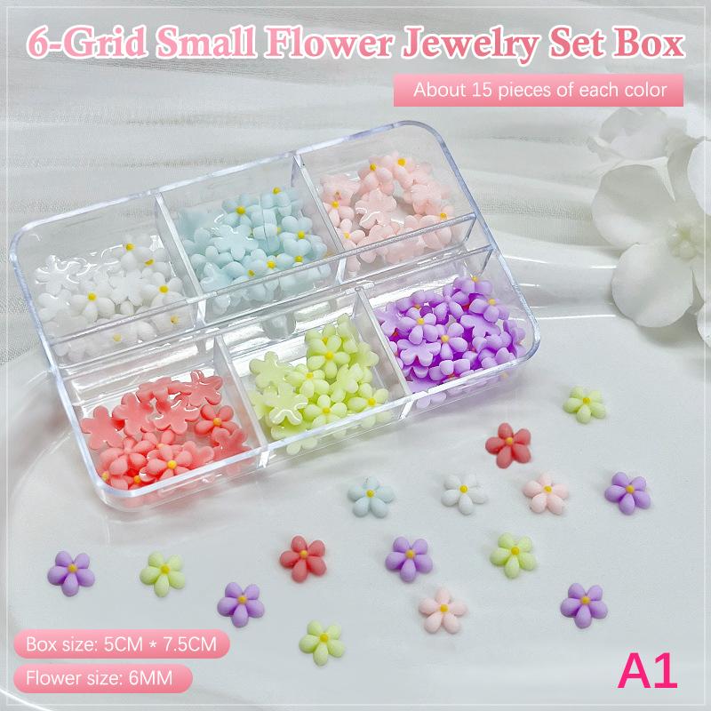 

6 Grid/Box 3D Resin Macaron Colored Petal Nail Art Decoration Cute Mini Flower Nail Charms Accessories Supplies For Manicure Diy A1