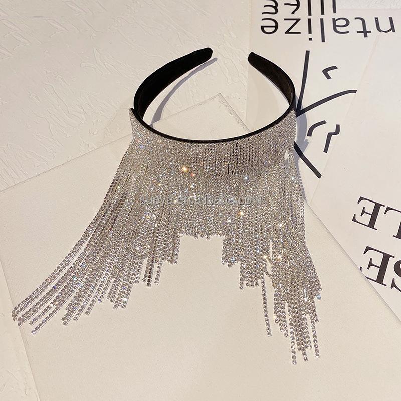 Luxury Long Chain Crystal Hairband Women Hair Accessories Baroque Full Diamond Hair Hoop Sponge Make up Rhinestone Headband