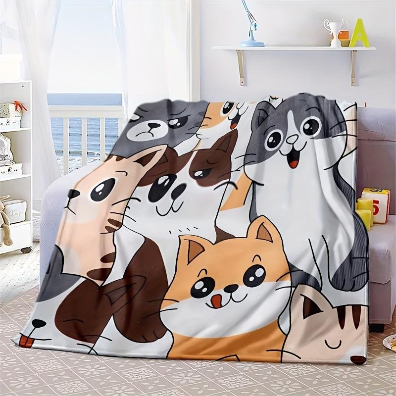 Tigerspotted Cat Face Pattern Flannel Printed Blanket Suitable for All Seasons Suitable for Living Room Office Sofa and Travel