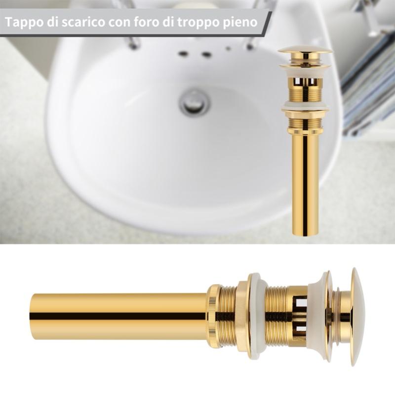 Kitchen Bathroom Basin Sink Solid Brass Pop Up Drain Stopper With Overflow Hole Golden