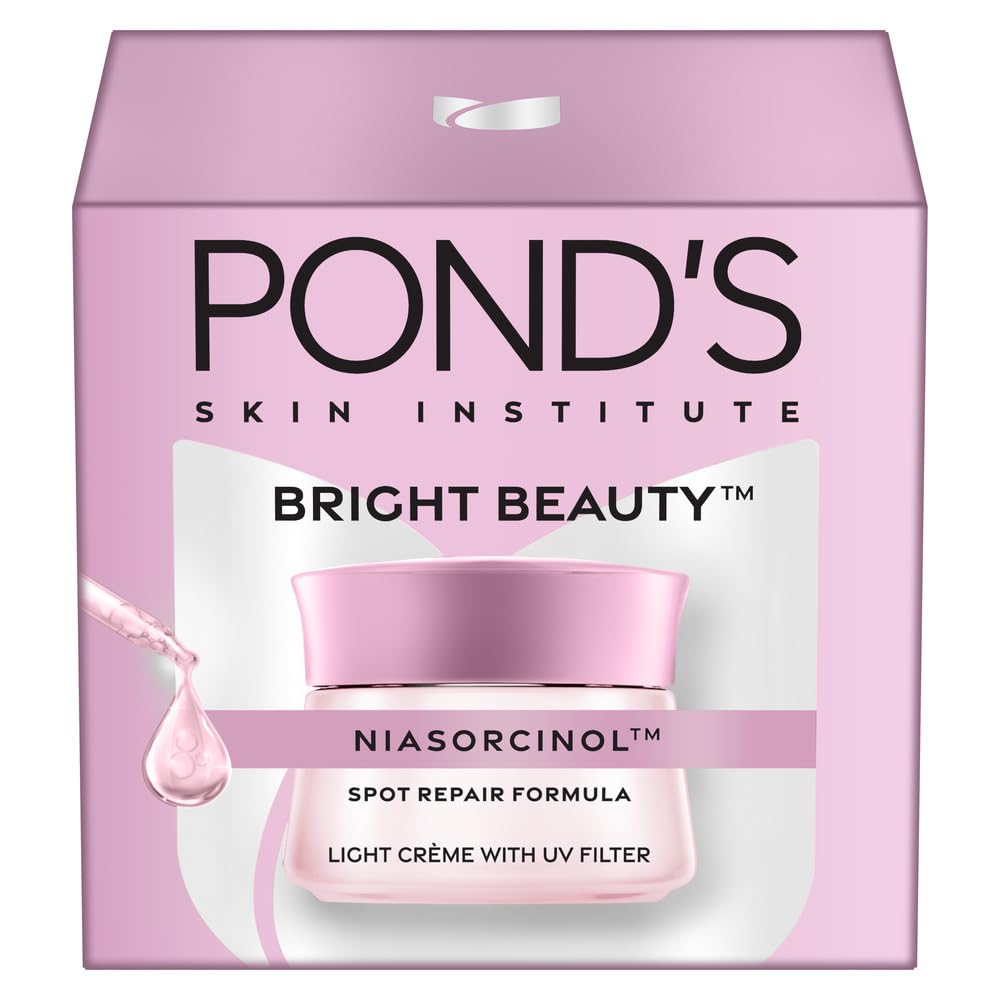 

Pond s Bright Beauty Light Cream with UV Filter | Niasorcinol | 100x Better than Vitamin C | Niacinamide | Fades Dark Spots, Brightens Skin, 50g