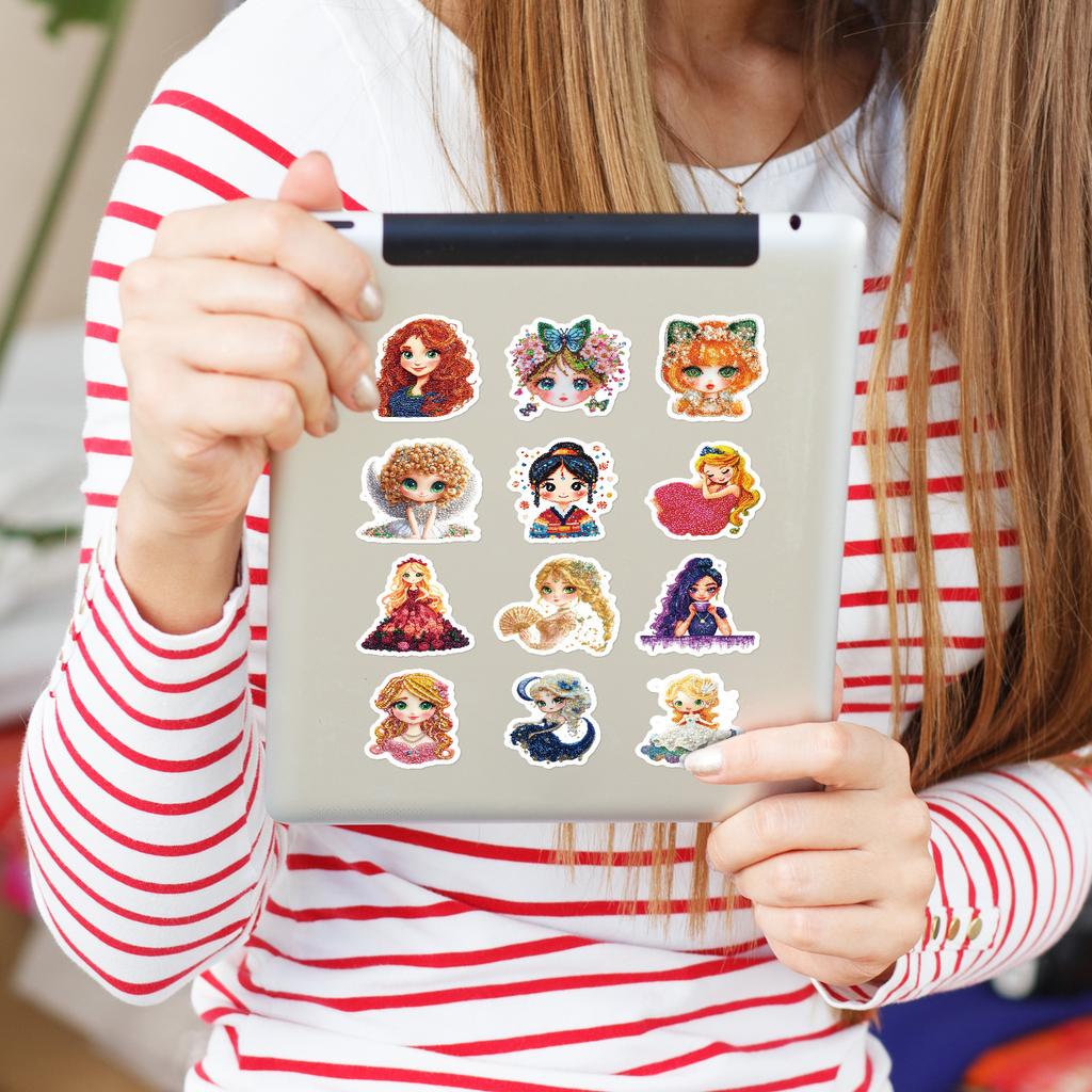 50PCS Cute Princess Diamond Painting Stickers, Waterproof Decals for Phone Case Guitar Water Cup