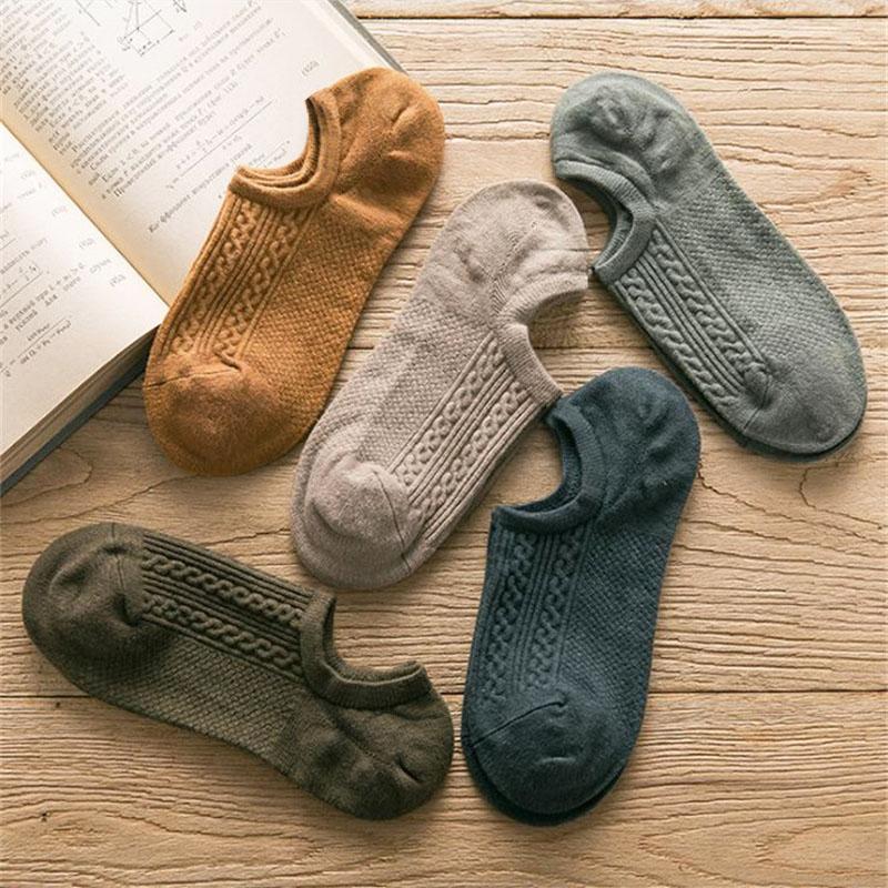 10 Pieces=5 Pairs Twists Cotton Tube Socks for Men Short Boat Socks Invisible Summer Thin Versatile Anti Odor Calcetines