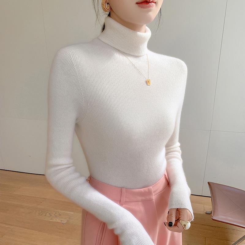 Women's Slim-fit High-neck Cashmere Pullover Sweater - Autumn/Winter Stylish, Tight-knit Base Layer