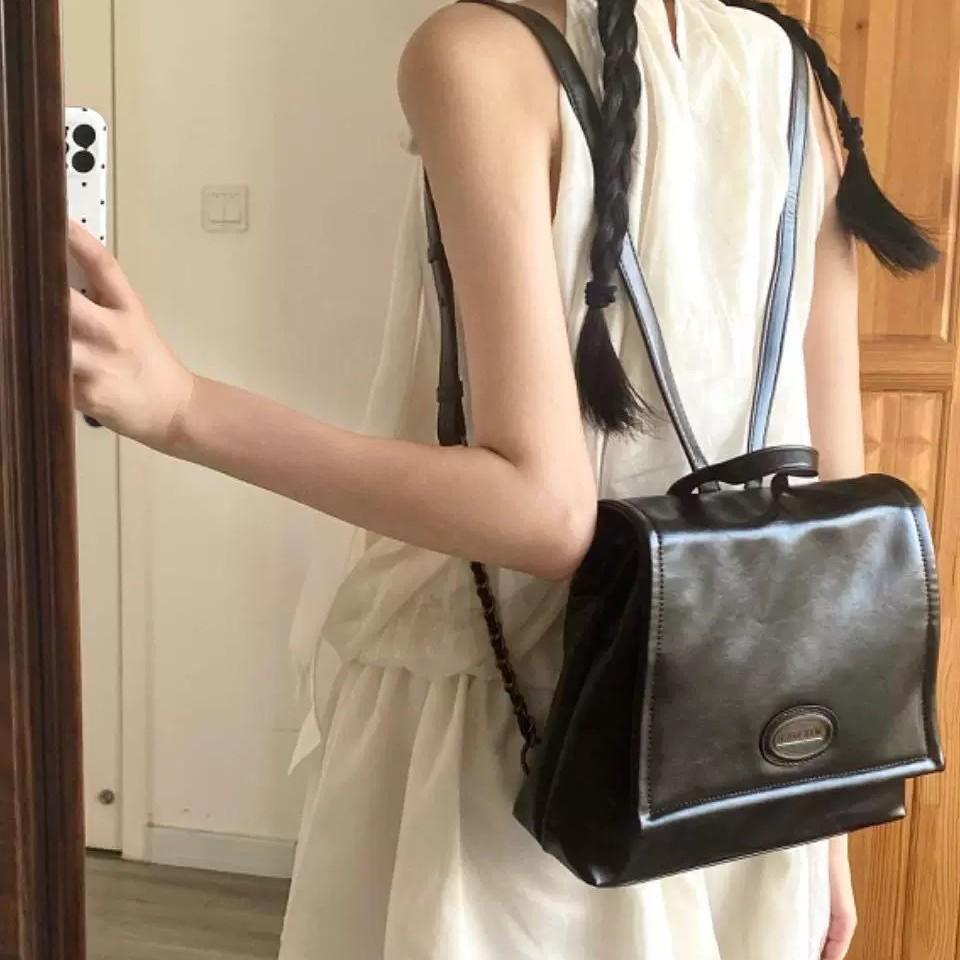 

Сумка женская осенне-зимняя новая ретро из масляной вощеной кожи, студенческий рюкзак для занятий, сумочка чёрный