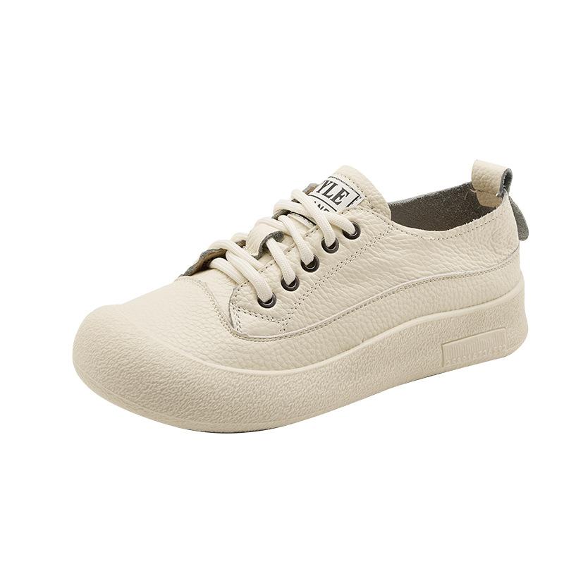 The First Layer of Cowhide Retro Leather Single Shoes Women's 2025 Autumn New Big Head Casual Board Shoes Soft Sole Light Casual Shoes