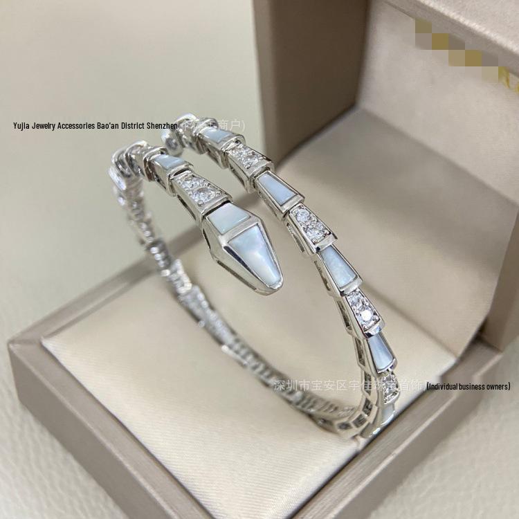 Seiko 18K Gold & Diamond Snake Bracelet: Women's 925 Sterling Silver, Double Circle, Mother-of-Pearl Inlay.
