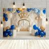 Royal Blue and Gold King Crown Party Background 1st Birthday Polyester Banner Prince Shower Cake Smash Decoration