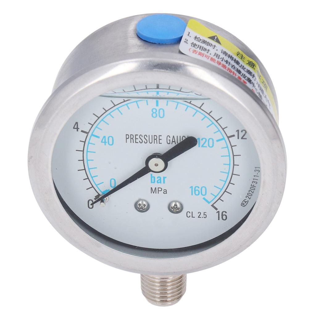Pressure Gauge Stainless Steel 1 4in NPT Oil Water Vacuum Pressure Meter for Household Industrial 0 16Mpa