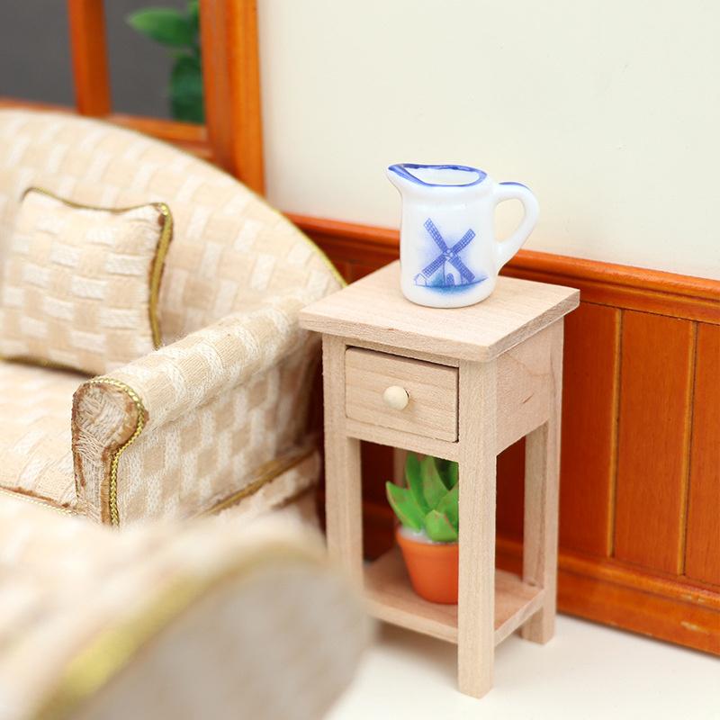 1/12 Scale Miniature Wooden Side Table with Drawer Model Ornament - DIY Miniature Photography Props- Seasonal Decor - Perfect Gift