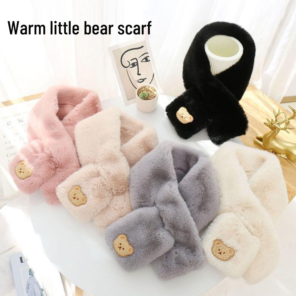 Damen Winter Teddybär Schal: Imitation Rexkaninchenfell, Plüschiger Warmer Überkreuz-Nackenwärmer