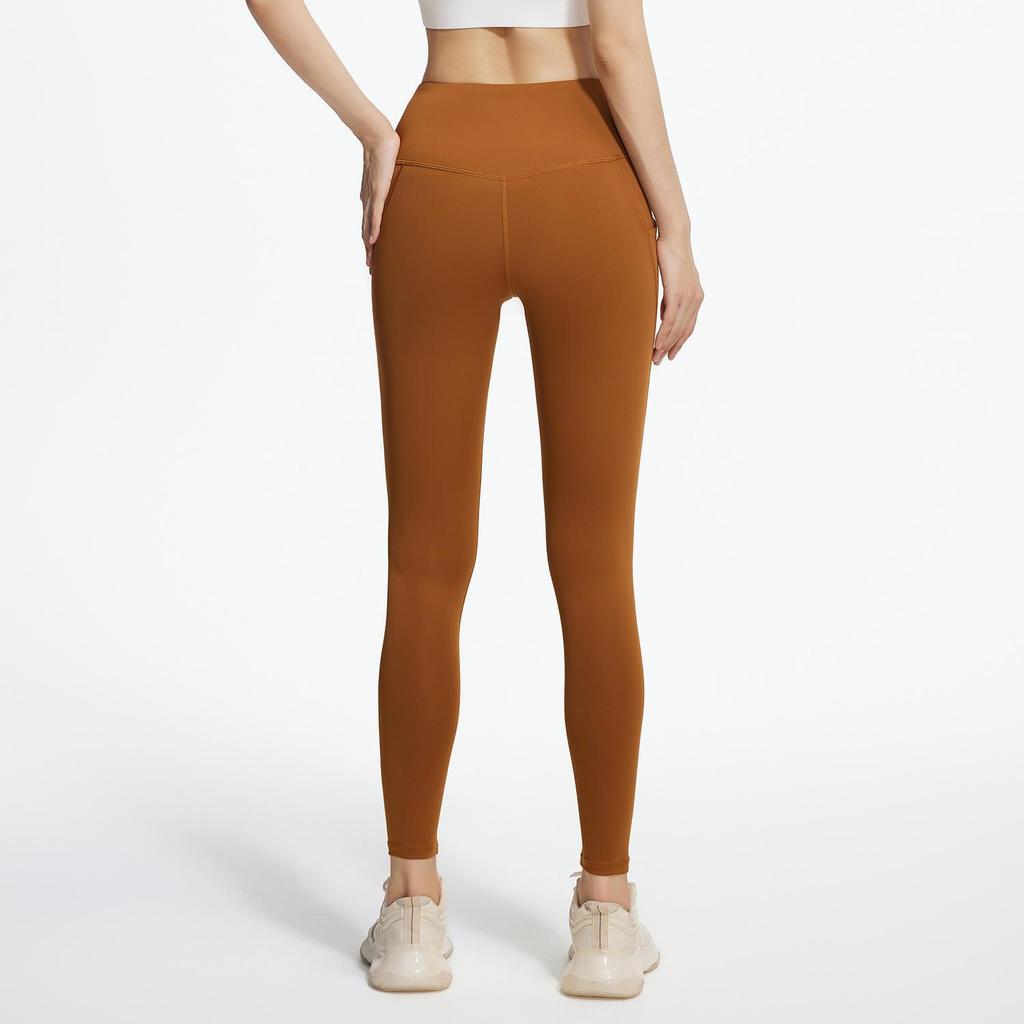 Juyitang High-Waist Yoga Pants with Side Pocket - Nude, Tight, and Elastic for Hip-Lifting Fitness.