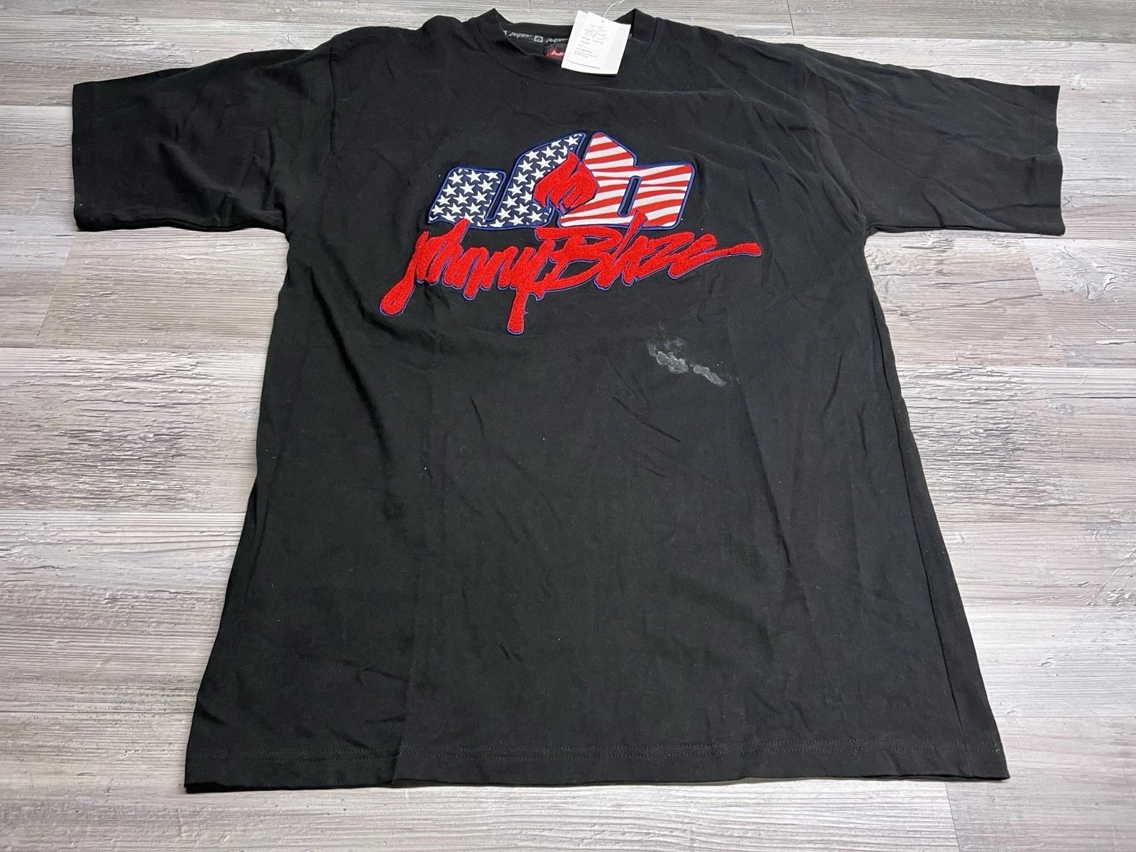 Vintage Johnny Blaze Sz L Embroidered Spell Out T-Shirt Black NWT Stars Stripes S