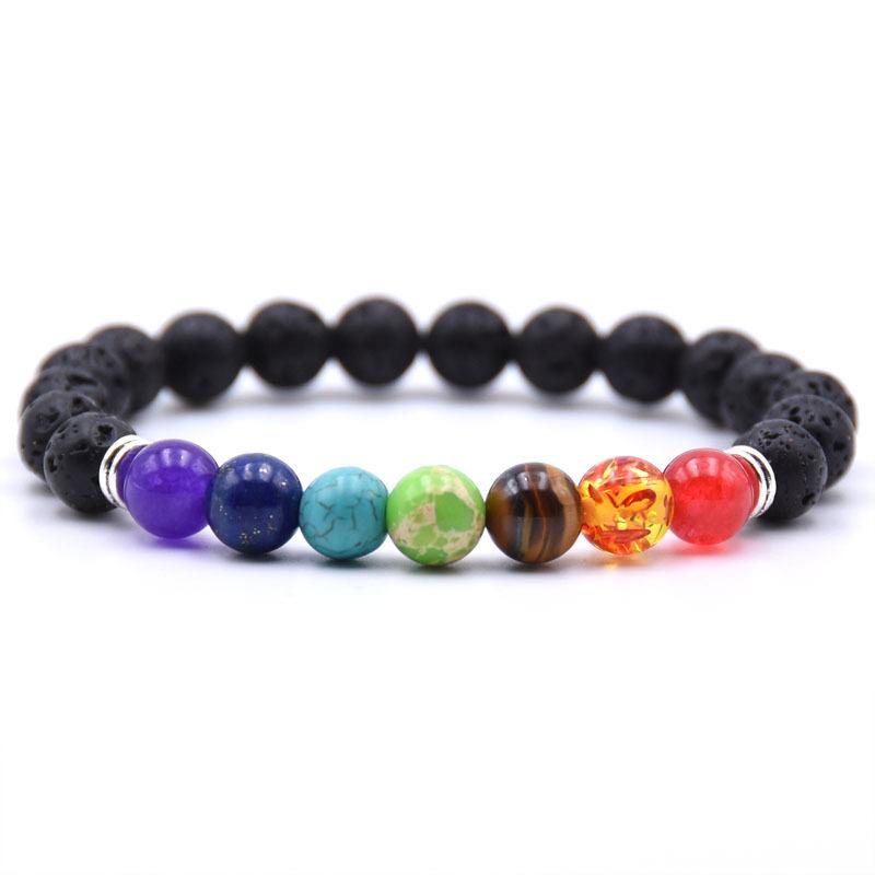 2PC Lava Rock Bracelet Set For Men Women Essential Oils Diffuser Natural Stone Bead Chain Bangle 7 Chakra Handmade Jewelry