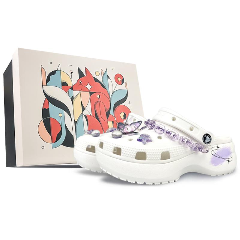 

Crocs Classic Platform Clog BNK Purple Galaxy Dream Butterfly French Girly Sweet Cool Gift Box Hole Shoes Women s White 34-35 белый