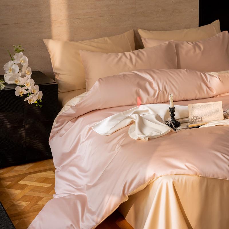Maternal And Infant Grade A 100 Long-Staple Cotton, Solid Color Matching 4Pcs Set, Pure Cotton Satin Quilt Cover, Mattress Bed Sheet