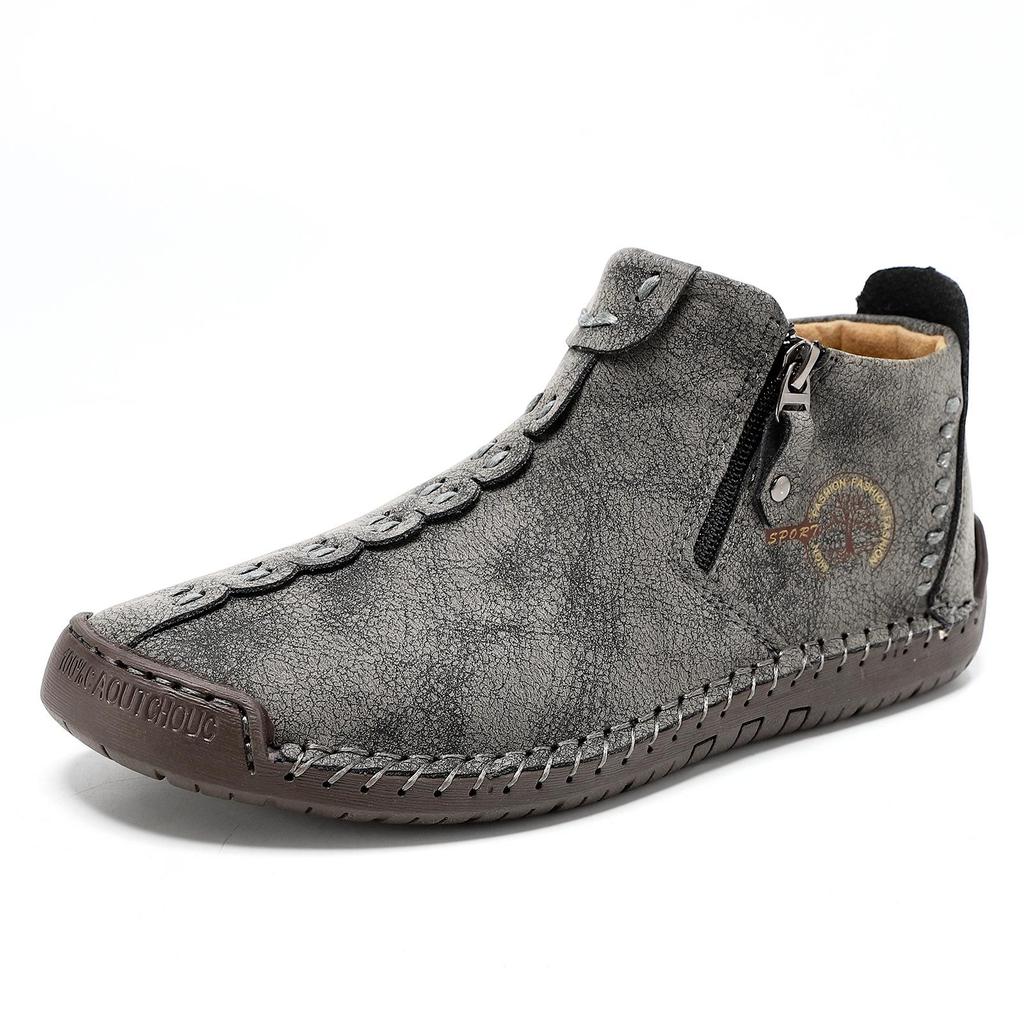 Autumn/Winter Men's Ankle Boots Large Size Zipper Men's Boots Outdoor Casual Hand Sewn Work Clothes Boots