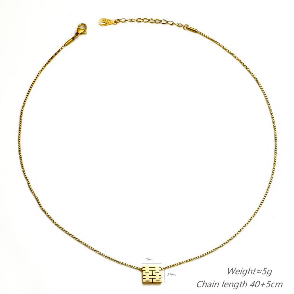 Korean Temperament Fashionable Commuting Daily Versatile Double Happiness Three-Dimensional Pendant Necklace Niche Stainless Steel Collarbone Chain