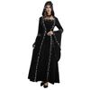 Medieval Gothic Hooded Dress With Square Neck Tie Front Flared Sleeve Full Skirt Costume Halloween Stage Performance