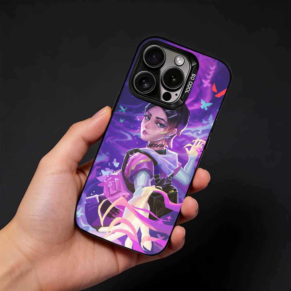 Game V-Valorant Phone Case For iPhone17, 16,15,14,13,12 Pro Max Black Candy Matte Shockproof Cover