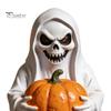 Durable Resin Halloween Ornament White Ghost Pumpkin Statue, Spooky Holding Mini Party Props for Countertops Figurine Garden Yard Tabletop Mantel Home