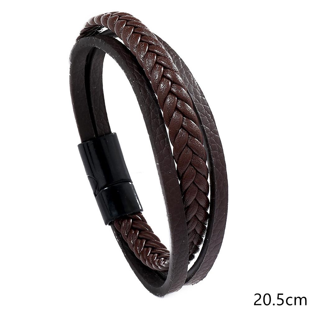 New Fashion Men Leather Bracelet 3 Layers Magentic Buckle Wrap Braslet Hiphop Rock Braided Charm Braclet Pulseria Homme Joias