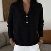 Knitted Buttoned Sweater - New Autumn-winter Style - Pure Color - Polo Collar - Casual and Fashionable Women's Dress.