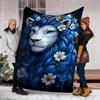 1pc Lion Floral Artwork Throw Blanket Polyester Fiber, Lightweight Flannel, Soft & Warm, All Season Use for Outdoor, Camping Digital Print