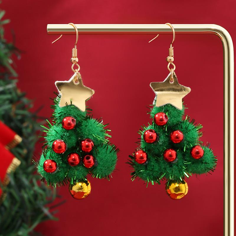 European-American Creative Christmas Earrings: Festive Bells & Tree Studs