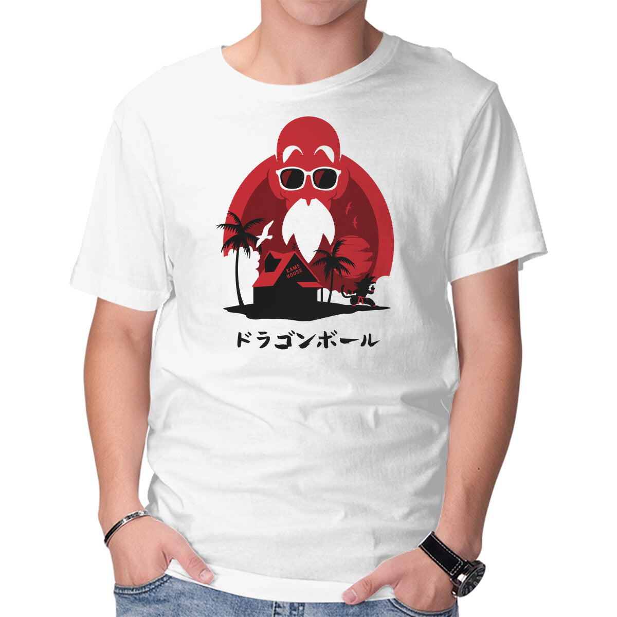 Unisex Crew Neck T-Shirt Kame Island Graphic Short Sleeve Casual Tee L