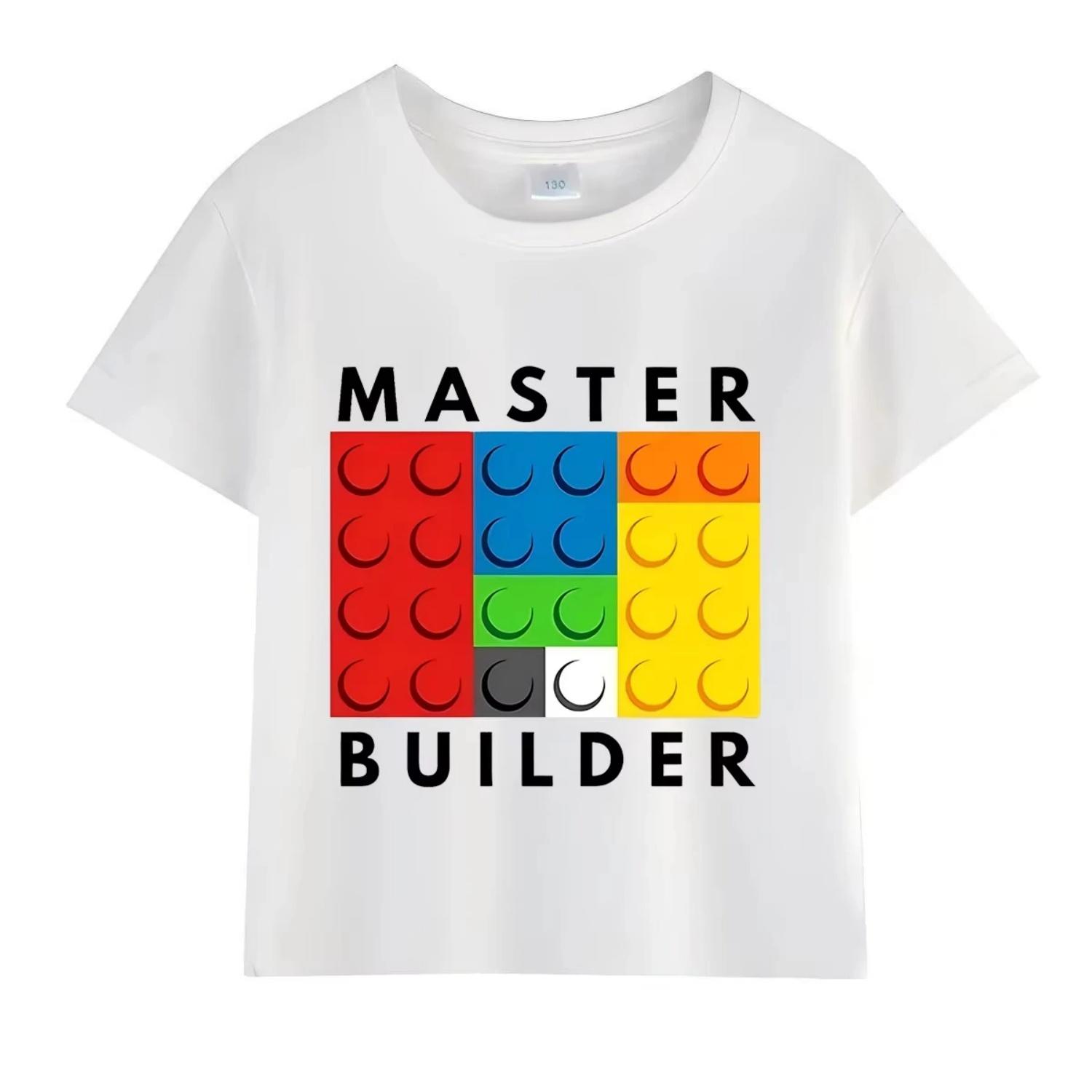 2026 Master Builder Kids T-Shirt Children s Summer Pure Cotton Short-sleeved Casual Tops Boys and Girls Gifts S чёрный