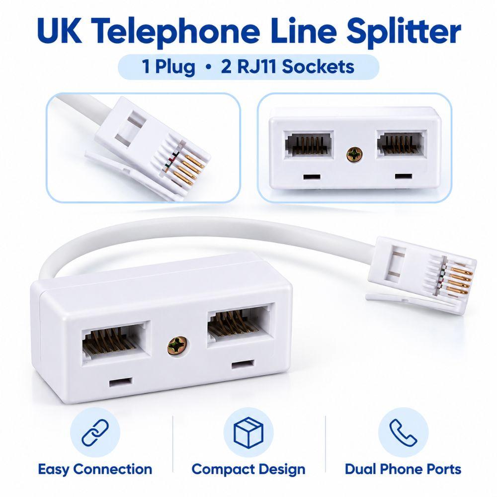 UK BT Standard RJ11 Plug Adapter RJ11 Connector Phone Line Splitter  Home Phone