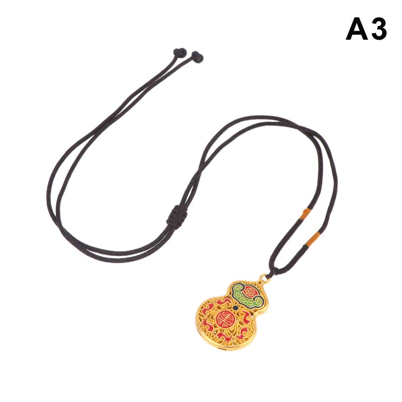 Premium Sand Gold Flower Wire Hollow Lucky Charm Bag Gourd Necklace Wealth Attracting Peace Lock Longevity Lock