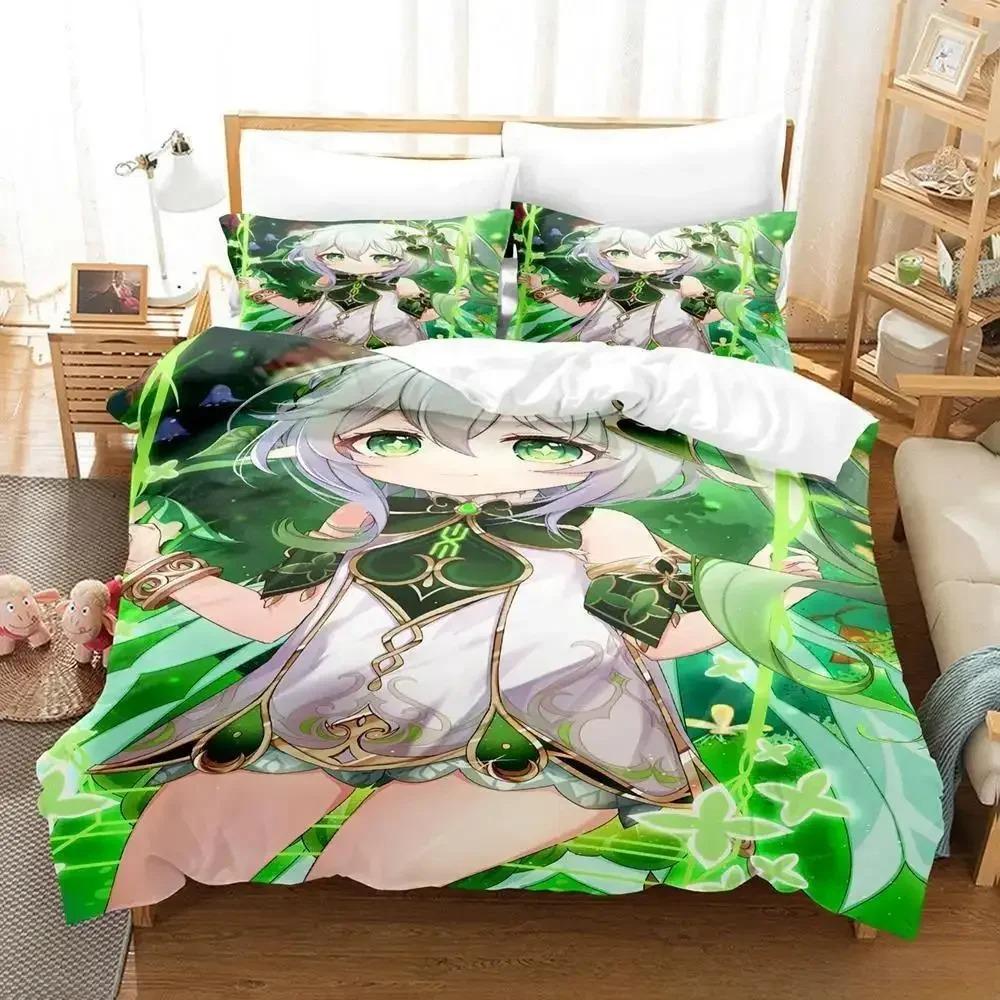 Leicht Atmungsaktiv Neues Spiel Nahida Genshin Impact Cartoon Anime dreiteilig Erwachsene Kinder Schlafzimmer-Sets 3D Kawaii Mädchen Bettdecke