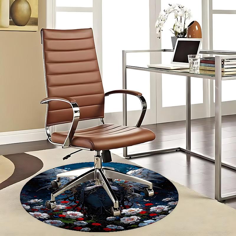 1pc Anime Angel with Wings Round Carpet Office Chair Mat, Non Slip Rug for Home Decor, Gift, Office, Living Room, Bedroom