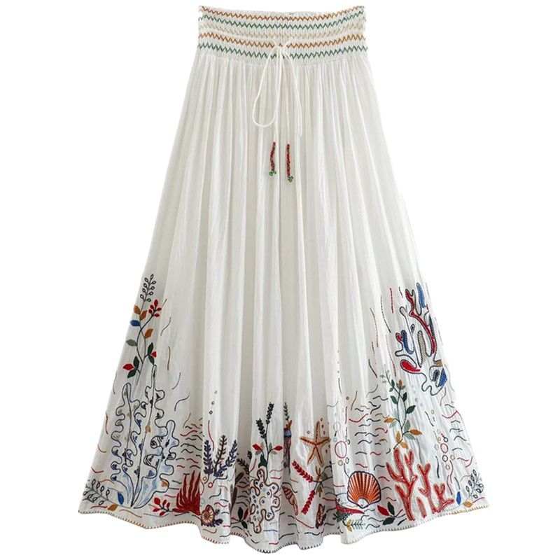 

Модное летнее женское хлопковое платье средней посадки с вышивкой White XS