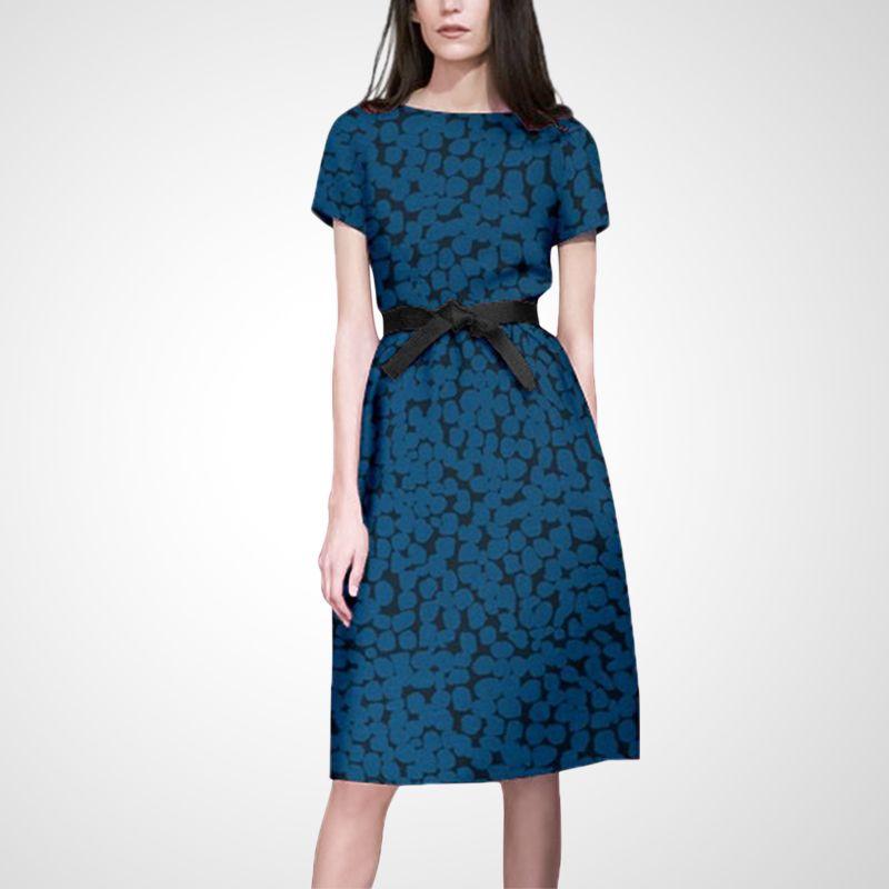 

Elegant Ladies Chic Summer Younger Short Sleeve Dress Blue Floral S
