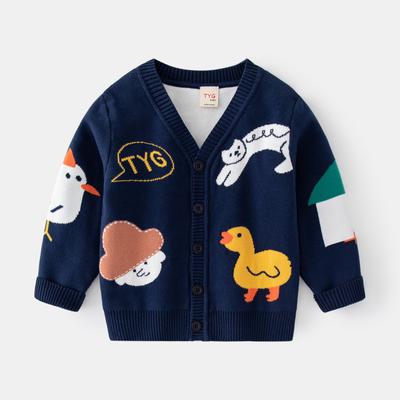 Boys Casual Cardigan Sweater Spring Children's Cartoon Jacquard Sweater Coat