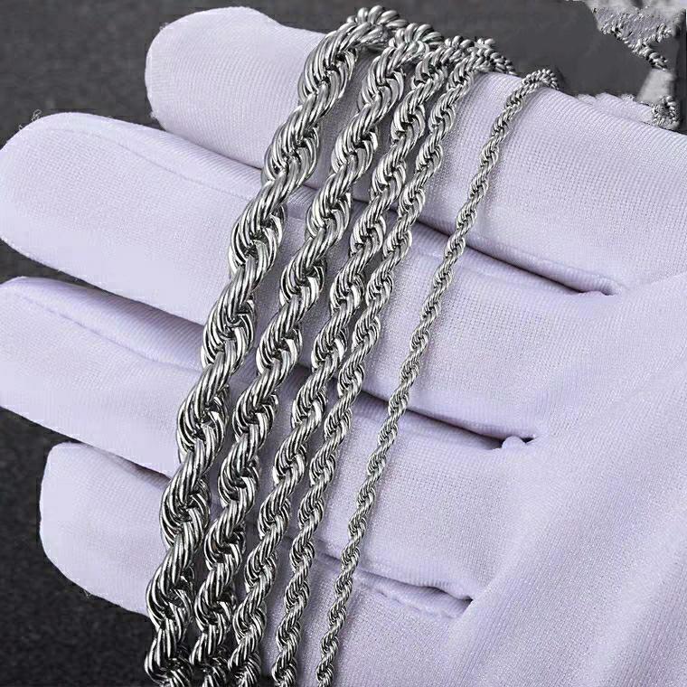 Stainless Steel Twisted Chain Necklace - 3MM/4MM/5MM, Elegant Style, Vacuum Electroplated Pendant.