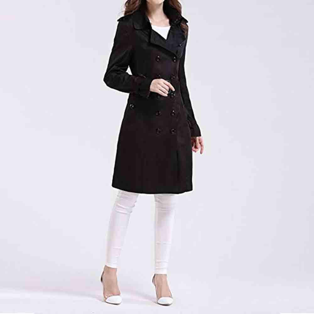 Womens Winter Lapel Double-Breasted SlimLong Trench Coat Overcoat