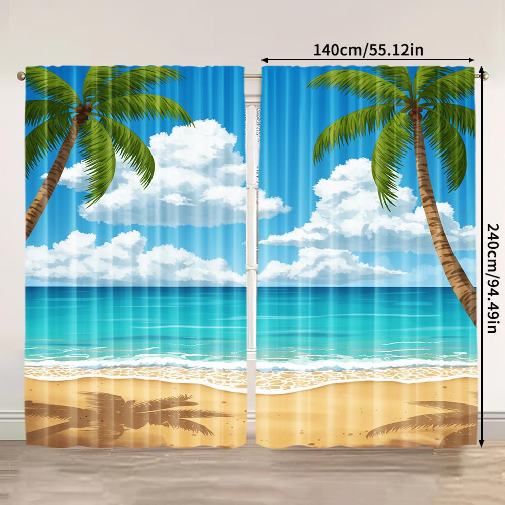 2pcs   spring summer Curtains Hawaii Beach Ocean Art Digital Print Drapes Fabric Home Decor Perfect for Bedroom   Living Room