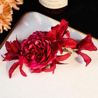 Vintage Red Flower Hairpin Handmade Gauze Peony Side Barrettes For Women Elegant Luxury Wedding Flower Hair Accessories Hair Pin