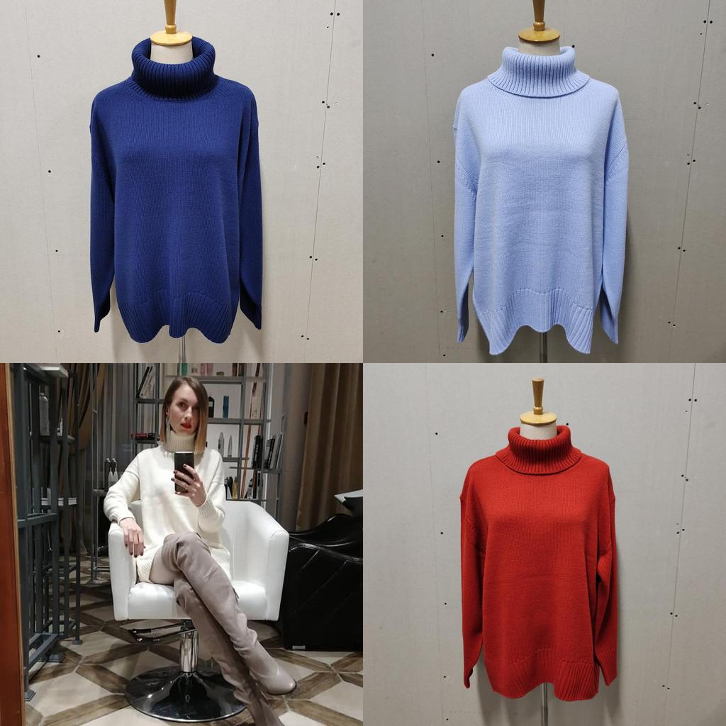 Autumn Winter Women Sweater With High Neck Knitted Fabric For Casual Lounge Wear