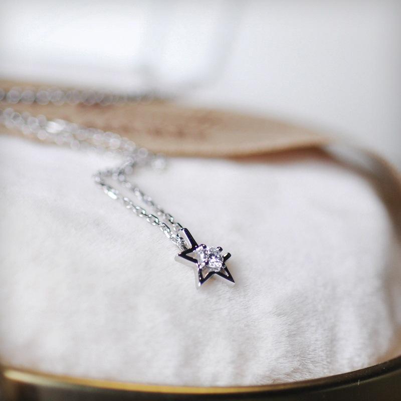 18K Gold & Platinum Star Pendant Necklace, S925 Sterling Silver, Classic Style