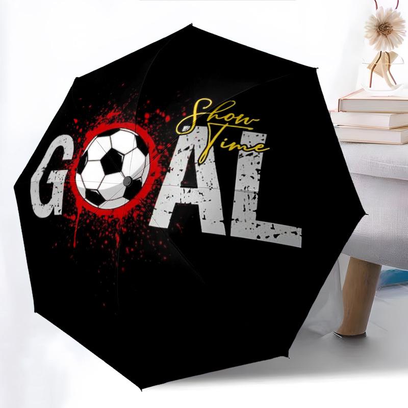 New Soccer-Themed Poster Pattern Umbrella, 1pc Automatic Folding Umbrella with 8 Ribs, Portable Foldable Design Travel Umbrell